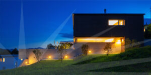 picture of a house with modern landscape lighting